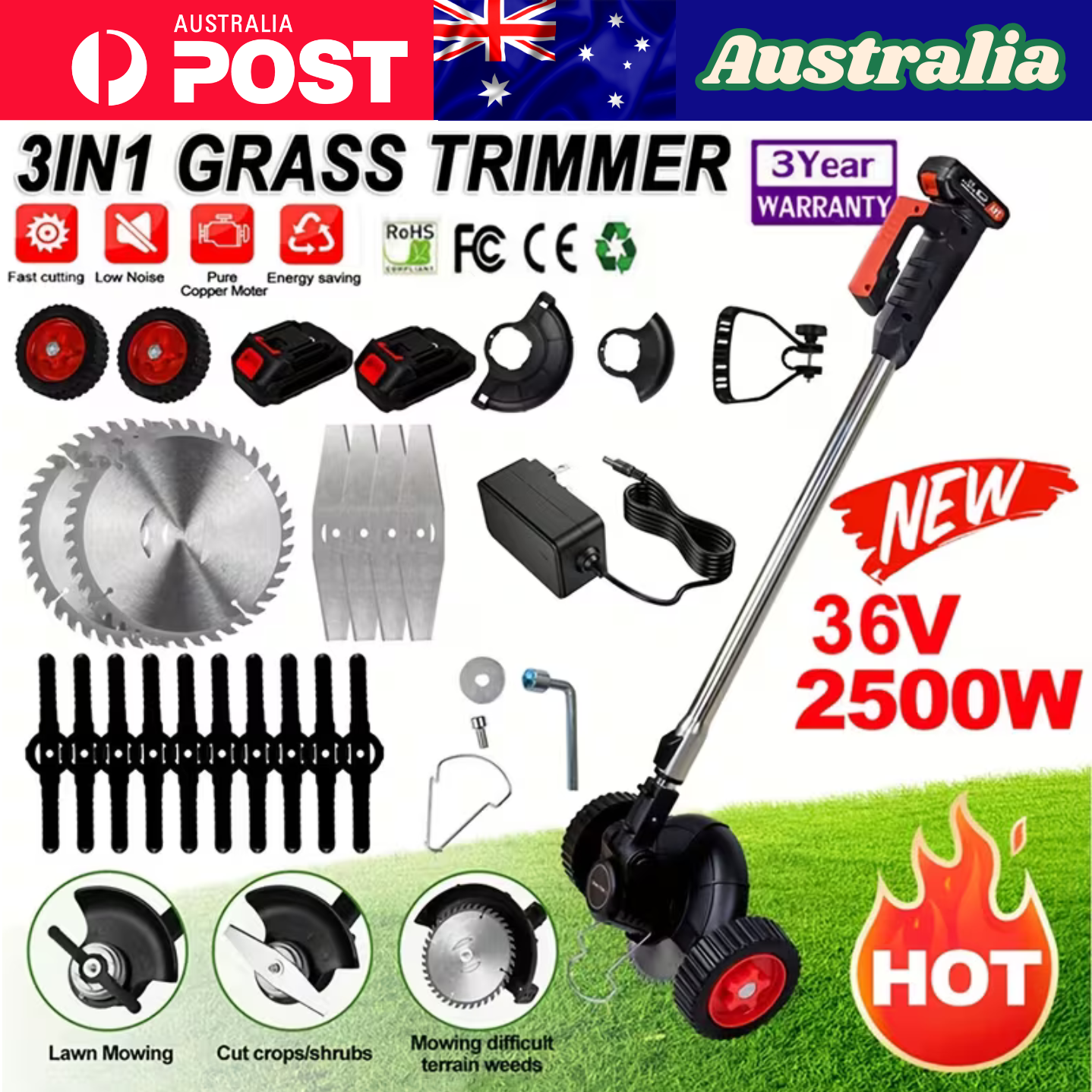Australia Shop™ – 36V Electric Grass Trimmer & Multi-Blade Cutting Kit
