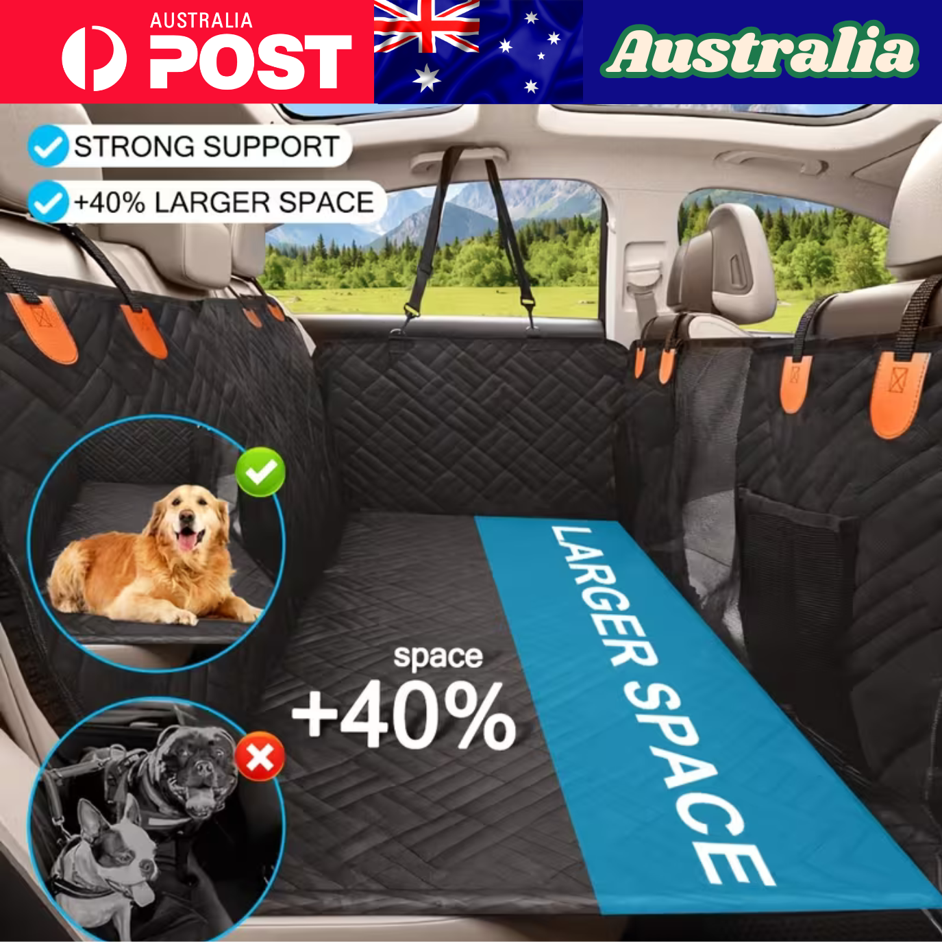 Australia Shop™ – Waterproof Dog Car Seat Hammock with Side Flaps (Hard Base)
