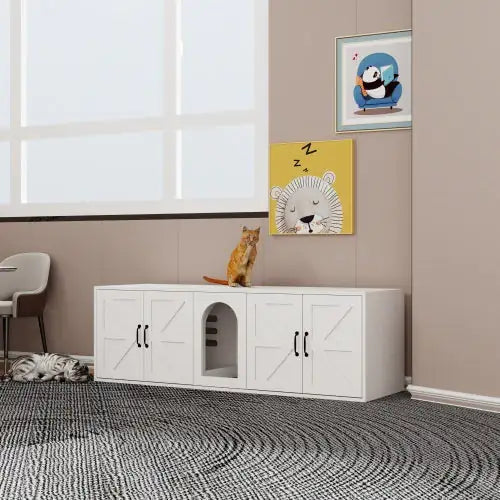 Australia Shop™ – Modern Double-Room Cat Litter Box Furniture (White)