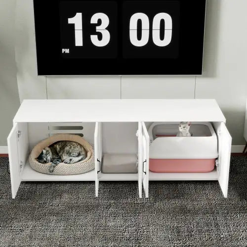 Australia Shop™ – Modern Double-Room Cat Litter Box Furniture (White)